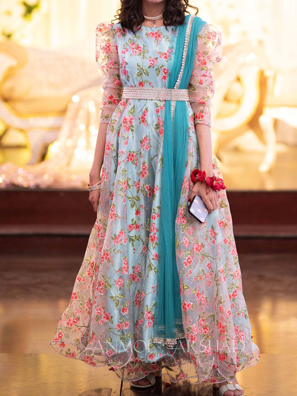 Floral Printed Organza Gown Floral Printed Organza Gown